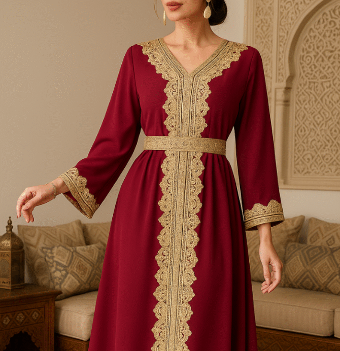 Robe Kaftan Rouge bordeaux Nuit Brodée